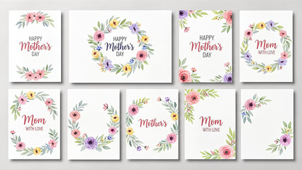 Naklejka premium Happy Mothers Day floral greeting cards.