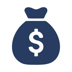 Obraz premium Dark blue money bag icon with white dollar sign on white background currency