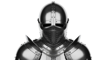 Medieval knight armor isolated PNG, full suit of shining metal armor for historical reenactment and fantasy concepts