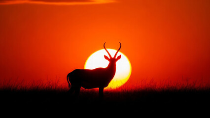 Antelope silhouette at sunset