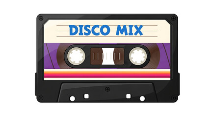 Obraz premium Vintage cassette tape with disco mix label and colorful stripes audio music