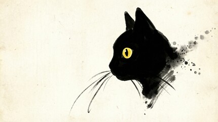Ink Splatter Cat Side Profile Silhouette