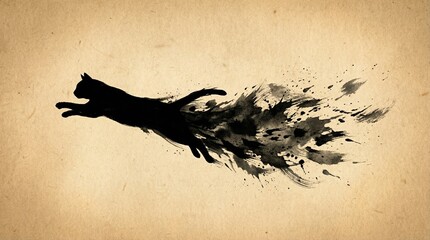 Jumping Cat Ink Explosion Dynamic Illustration