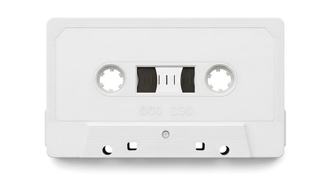 White audio cassette tape with dark tape reels and C60 C90 markings vintage