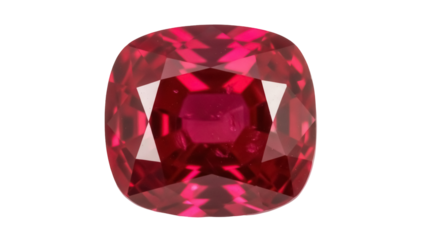 Cushion cut ruby gemstone PNG isolated on transparent background, red precious stone for jewelry design and luxury concepts