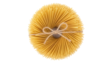 Bundle of uncooked spaghetti tied with twine isolated PNG, traditional Italian pasta for cooking and culinary projects