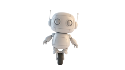 Cute white robot on unicycle PNG isolated on transparent background, futuristic technology concept for design and animation