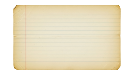 Aged lined index card PNG isolated on transparent background, vintage paper texture for scrapbooking and design projects