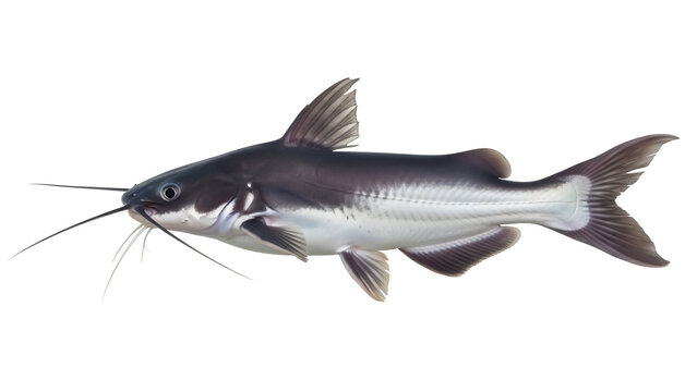 Blue catfish PNG isolated on transparent background, freshwater fish with barbels and smooth skin, aquatic animal for fishing and aquarium