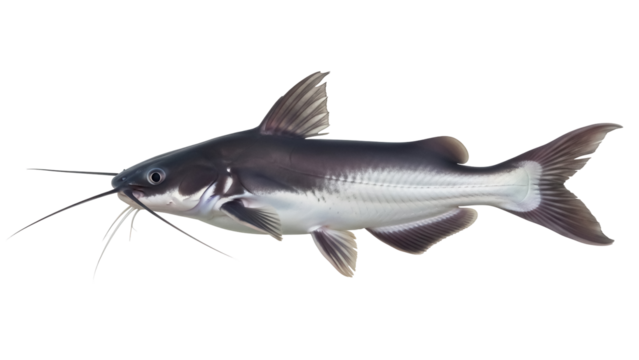 Blue catfish PNG isolated on transparent background, freshwater fish with barbels and smooth skin, aquatic animal for fishing and aquarium - Powered by Adobe
