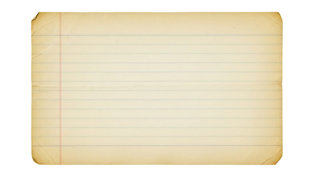 Aged lined index card PNG isolated on transparent background, vintage paper texture for scrapbooking and design projects