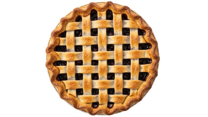 Delicious blueberry pie with lattice crust isolated PNG, homemade baked dessert on transparent background for food design and holiday celebrations