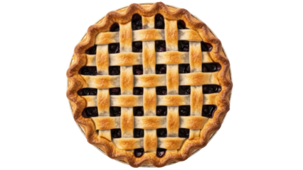 Delicious blueberry pie with lattice crust isolated PNG, homemade baked dessert on transparent background for food design and holiday celebrations