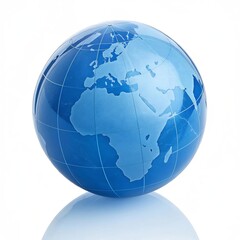Fototapeta premium Vibrant Blue World Globe Symbolizing Global Connection, Environmental Awareness, and the Interconnectedness of Continents on a Pristine White Background