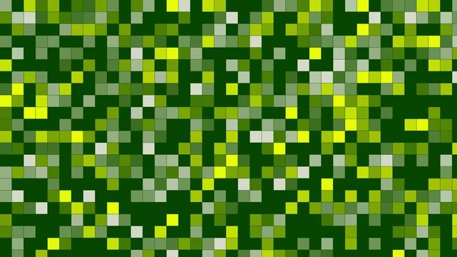 Abstract Geometric Grid Background with Green and Yellow Pixelated Mosaic Pattern