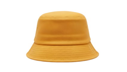 Yellow bucket hat isolated PNG on transparent background, stylish sun protection headwear for summer fashion and outdoor activities