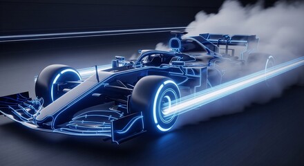 Fototapeta premium High-Speed Digital Race Car Illustration with Dynamic Energy Trails and Futuristic Aesthetics