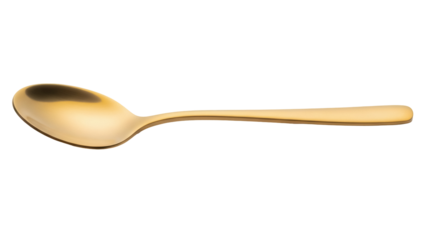 Elegant golden spoon isolated PNG on transparent background, shiny metal utensil for dining and kitchen use