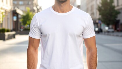 Clean white t-shirt mockup featuring a man wearing a blank t-shirt, perfect for your design