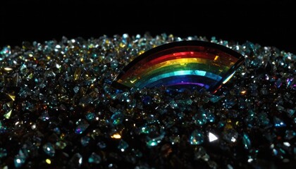 diamond crystal rainbow shine on black bg rotate. 10