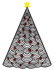 Christmas Tree Mandala isolated on the white background. Template for coloring book page, mindfulness activity.