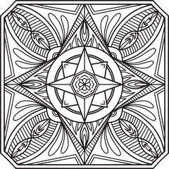 Square Mandala isolated on the white background. Template for coloring book page, mindfulness activity.