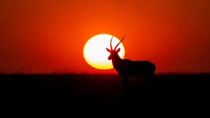 Antelope silhouette at sunset