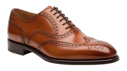 Brown leather wingtip Oxford shoe isolated PNG, classic men s dress footwear for formal occasions and professional attire