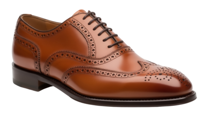 Brown leather wingtip Oxford shoe isolated PNG, classic men s dress footwear for formal occasions and professional attire