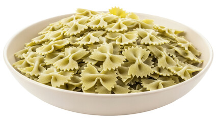 Green farfalle pasta in a bowl isolated PNG, bow tie pasta on transparent background, Italian...