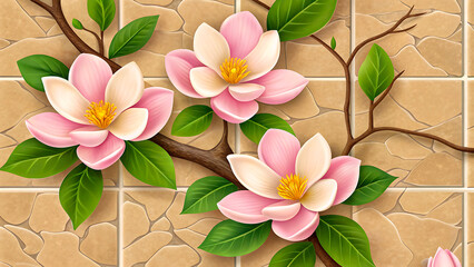 Pink magnolia flowers illustration representing nature beauty and floral art
