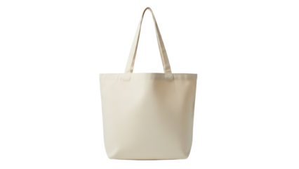 Beige cotton tote bag isolated PNG, reusable eco-friendly shopping bag for groceries and everyday use on transparent background