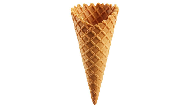 Crisp waffle cone isolated PNG on transparent background, empty ice cream container for sweet dessert and food presentation