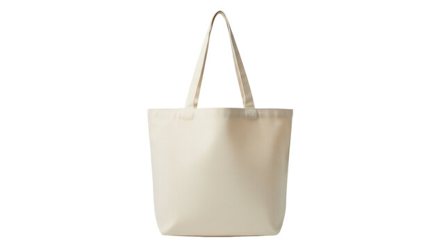 Beige cotton tote bag isolated PNG, reusable eco-friendly shopping bag for groceries and everyday use on transparent background