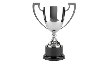 Shiny silver trophy cup isolated PNG, award prize for winning competition or championship on transparent background