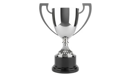 Shiny silver trophy cup isolated PNG, award prize for winning competition or championship on transparent background