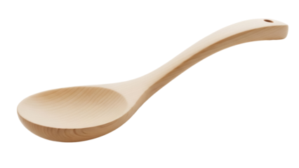 Wooden cooking spoon isolated PNG on transparent background, kitchen utensil for food preparation and serving