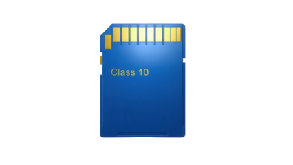 Blue SD memory card isolated PNG, Class 10 storage device for digital cameras and mobile phones on transparent background