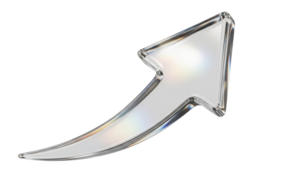 Transparent glass arrow pointing up PNG isolated on transparent background, direction indicator for design and presentations