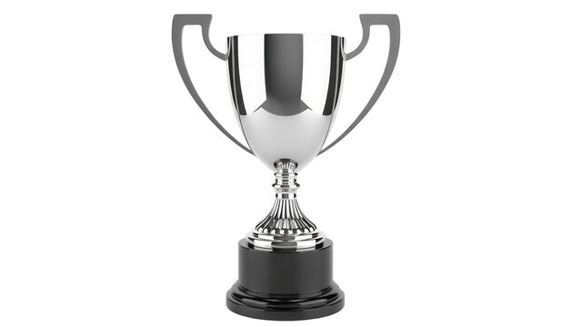 Shiny silver trophy cup isolated PNG, award prize for winning competition or championship on transparent background