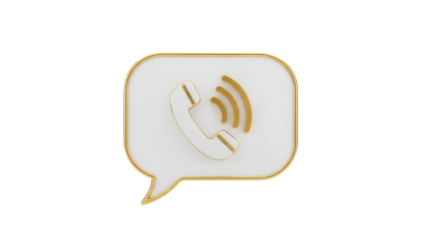 Golden phone call icon in speech bubble isolated PNG, communication symbol on transparent background for social media and web design