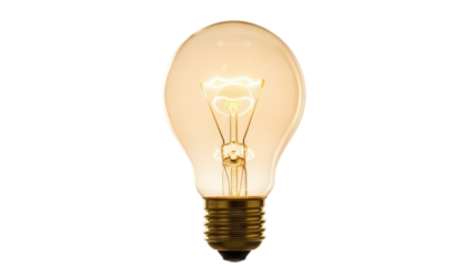 Vintage light bulb isolated PNG on transparent background, classic Edison style incandescent lamp for retro design and energy concepts