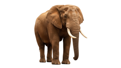 Majestic African elephant isolated PNG, large mammal with tusks on transparent background, wildlife animal for conservation and educational use