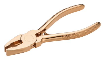 Golden pliers isolated PNG on transparent background, metal hand tool for gripping and cutting wires in electrical and construction work