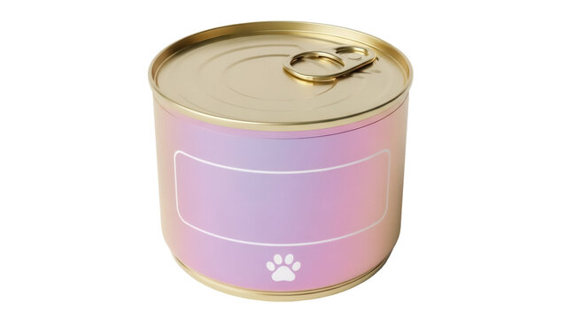 Pet food can PNG isolated on transparent background, canned cat food with paw print for animal care and feeding