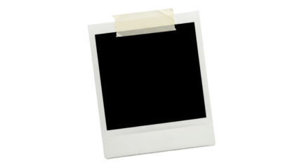 Blank instant photo frame PNG isolated on transparent background, retro style picture with adhesive tape for memories and vintage design