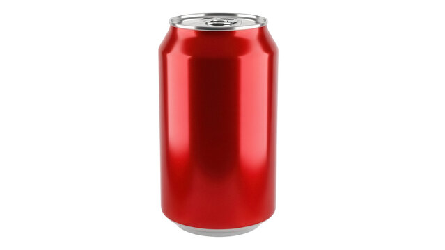 Shiny red soda can isolated PNG, refreshing drink container for beverage packaging and product mockup on transparent background