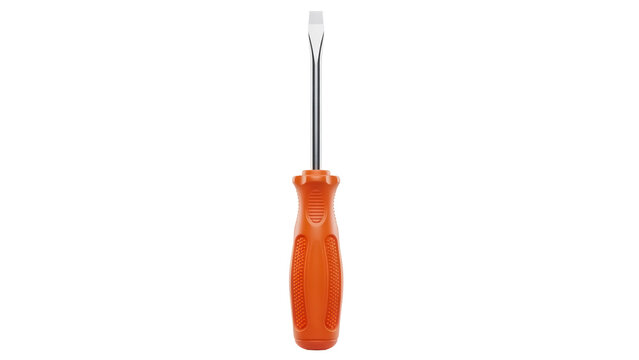 Orange handled flathead screwdriver isolated PNG, hand tool for construction and repair on transparent background
