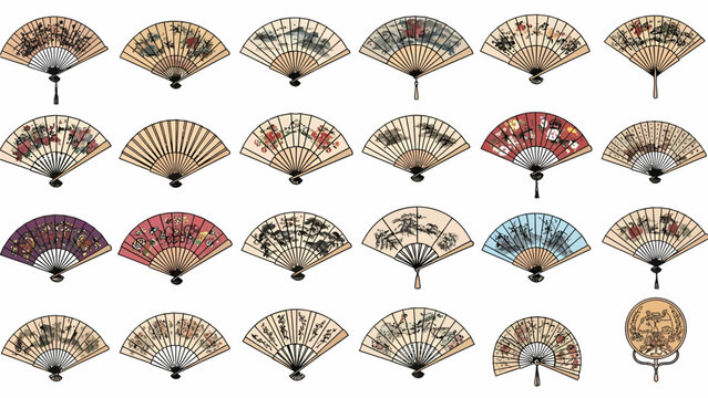 Asian Handheld Fans Collection Vintage Japanese Fans Set vector.