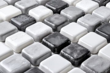 Obraz premium Modern mosaic tiles in black, white, and gray for interior design